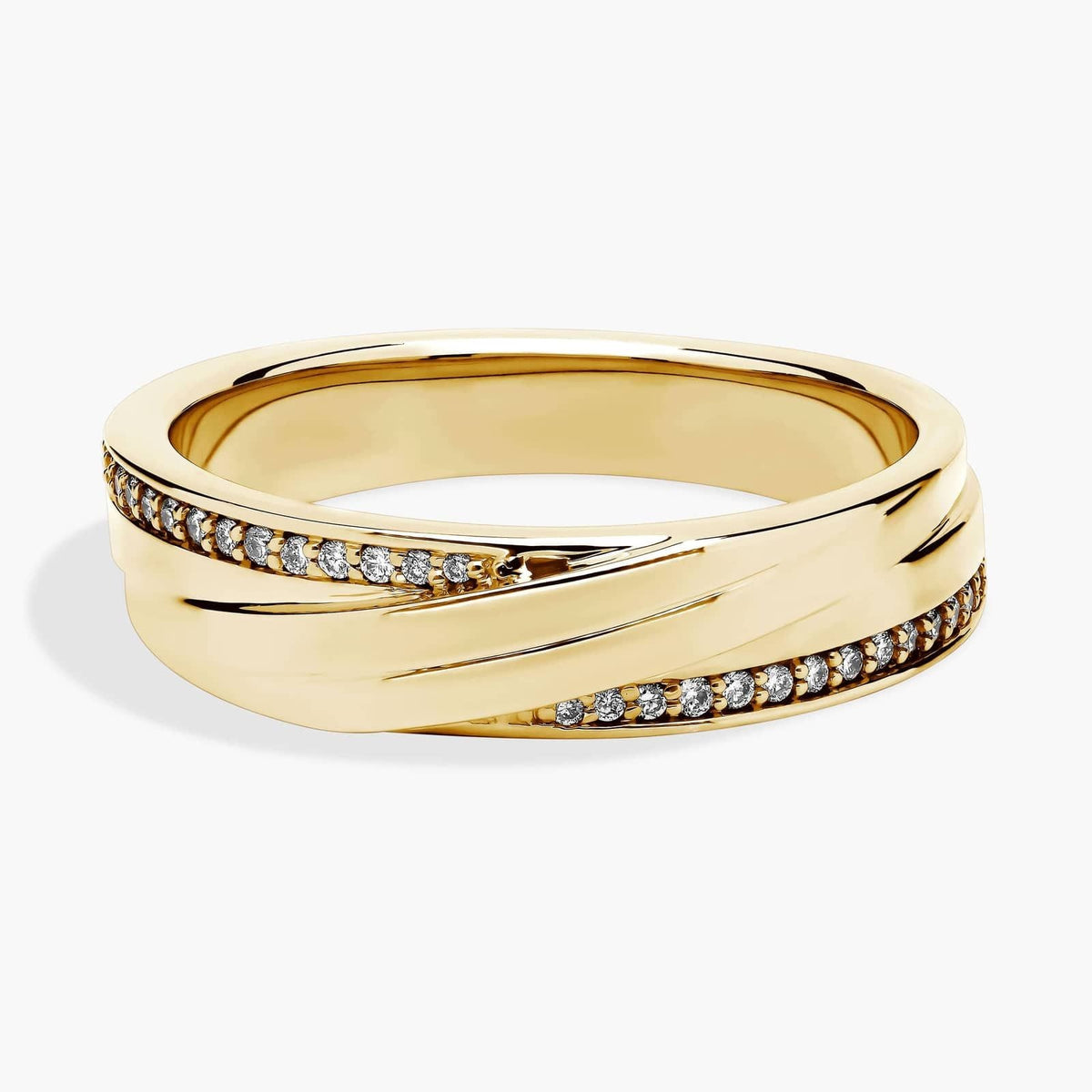 Diagonal Lined with Pavé Diamond Edge Men's Wedding Ring